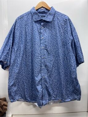 Joseph Abboud Indigo Blue Floral Short-Sleeve‎ Button-Down Shirt